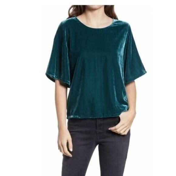 Chelsea28 Women's Drapey Velvet Crewneck Top In Green Ponderosa Medium MSRP $49 - Picture 1 of 5